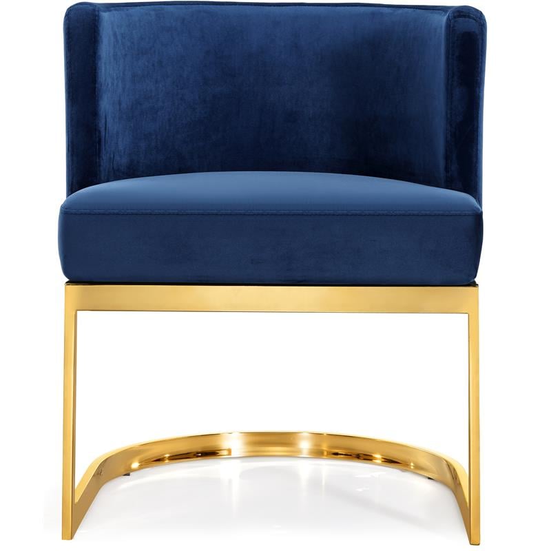 Home Square 2 Piece Velvet Dining Chair Set with Gold Metal Base in Navy Blue