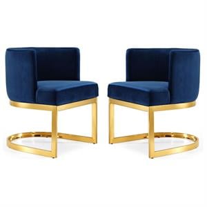 Home Square 2 Piece Velvet Dining Chair Set with Gold Metal Base in Navy Blue