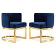 Home Square 2 Piece Velvet Dining Chair Set with Gold Metal Base in Navy Blue