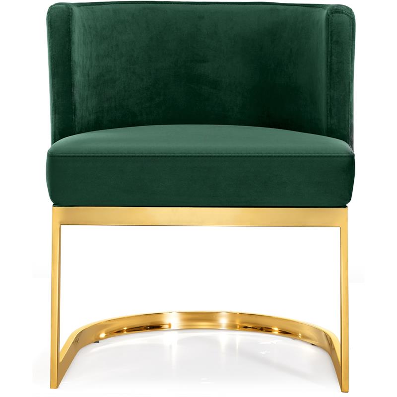 Home Square 2 Piece Velvet Dining Chair Set with Gold Metal Base in Green