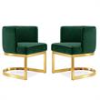 Home Square 2 Piece Velvet Dining Chair Set with Gold Metal Base in Green