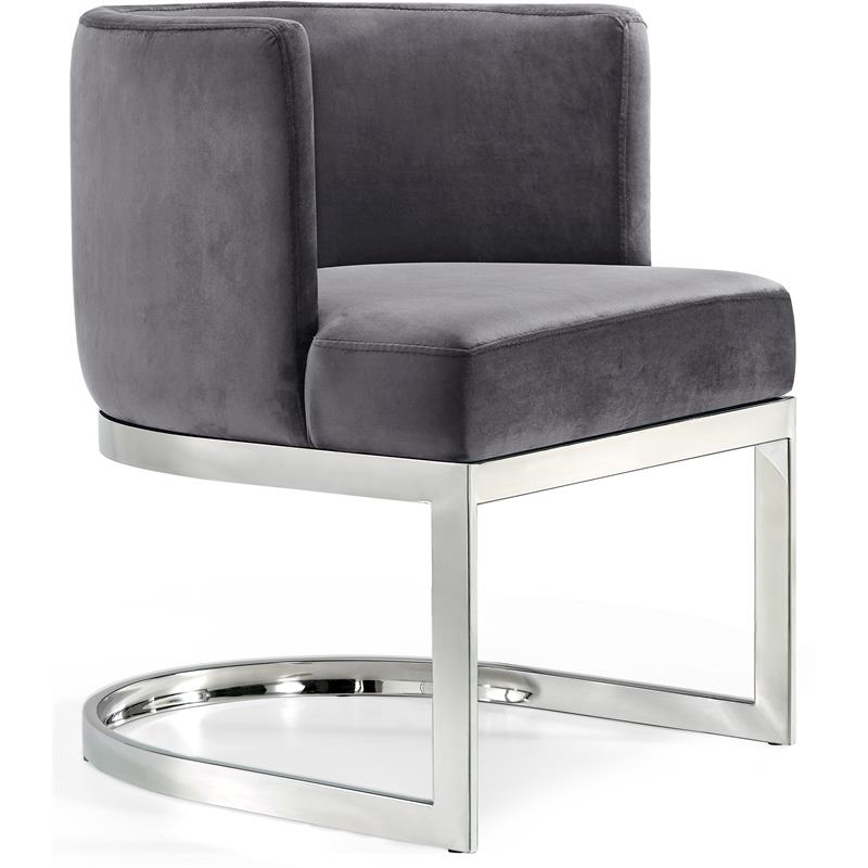 Home Square 2 Piece Velvet Dining Chair Set with Silver Metal Base in Gray