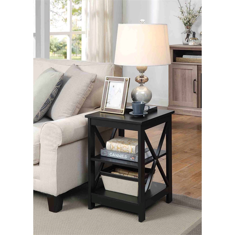 Home Square 2 Piece Square Solid Wood End Table Set in Black