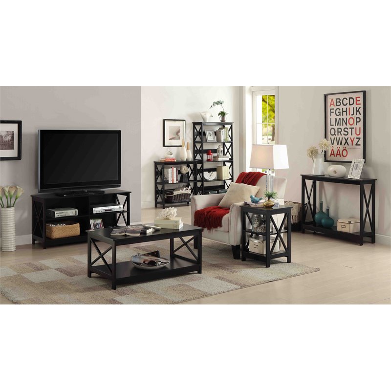 Home Square 2 Piece Square Solid Wood End Table Set in Black