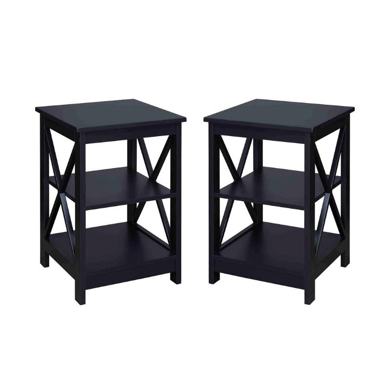 Home Square 2 Piece Square Solid Wood End Table Set in Black