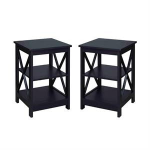Home Square 2 Piece Square Solid Wood End Table Set in Black
