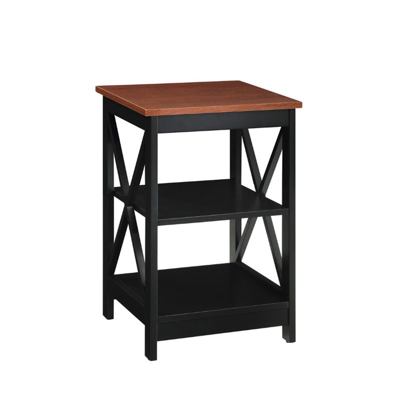 Home Square 2 Piece Square Solid Wood End Table Set in Black and Cherry