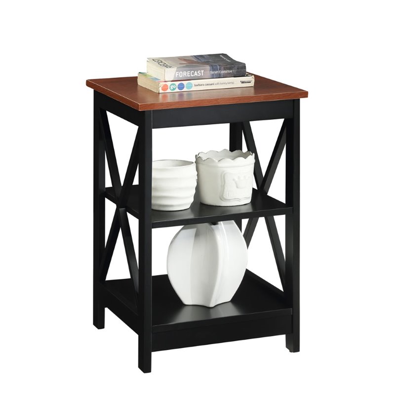 Home Square 2 Piece Square Solid Wood End Table Set in Black and Cherry