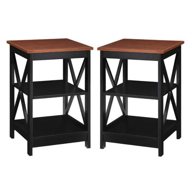 Home Square 2 Piece Square Solid Wood End Table Set in Black and Cherry