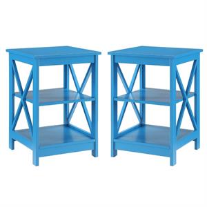Home Square 2 Piece Square Solid Wood End Table Set in Blue