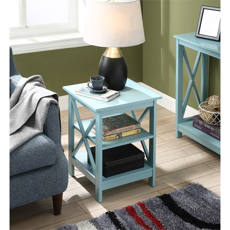 Home Square 2 Piece Square Solid Wood End Table Set in Sea Foam Green