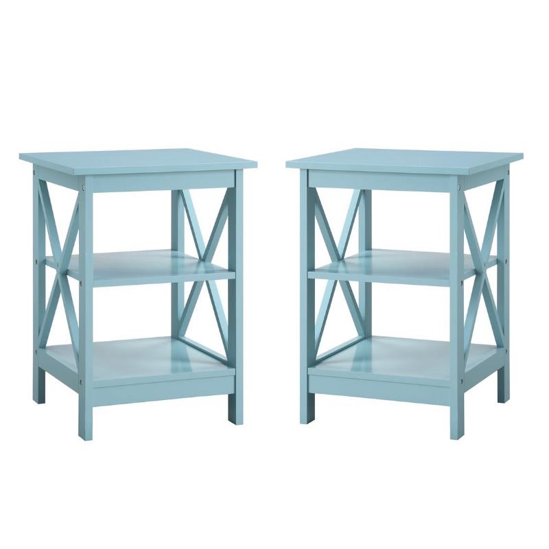 Home Square 2 Piece Square Solid Wood End Table Set in Sea Foam Green