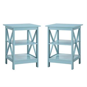 Home Square 2 Piece Square Solid Wood End Table Set in Sea Foam Green