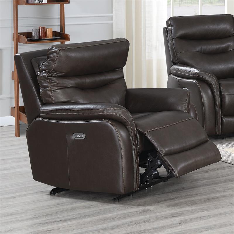 Home Square 2 Piece Leather Power Recliner Chair Set in Dark Brown