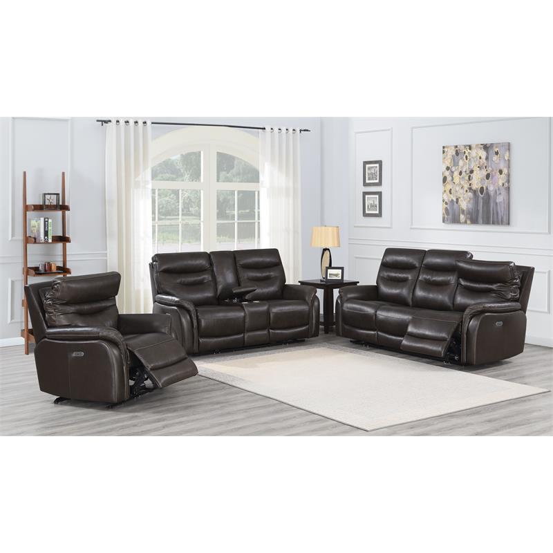 Home Square 2 Piece Leather Power Recliner Chair Set in Dark Brown