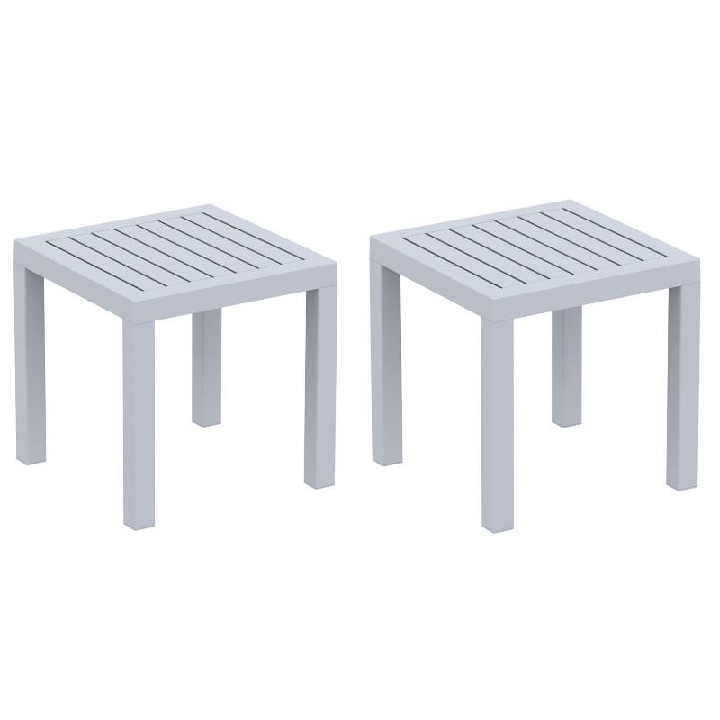 Home Square 2 Piece Square Resin Patio Side Table Set in Silver Gray