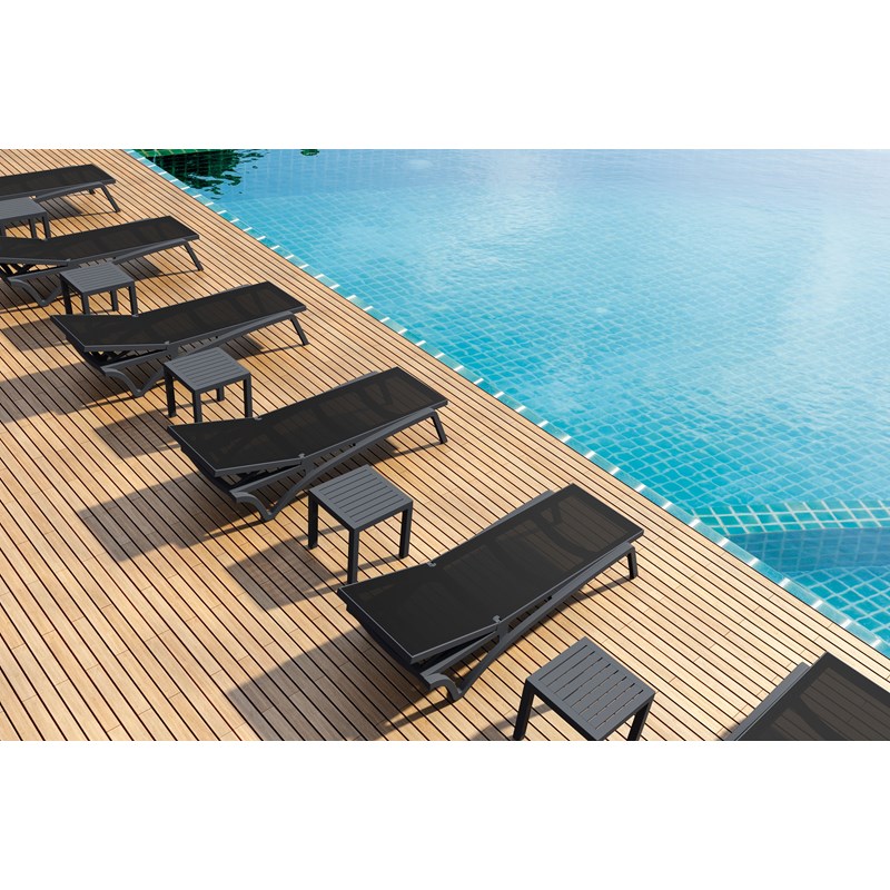 Home Square 2 Piece Square Resin Patio Side Table Set in Dark Gray