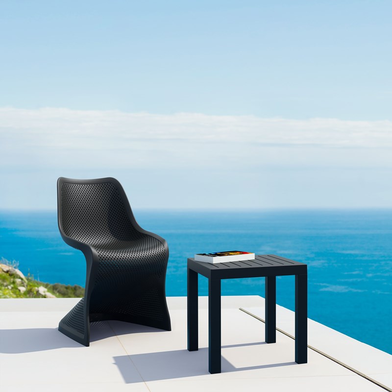 Home Square 2 Piece Square Resin Patio Side Table Set in Black