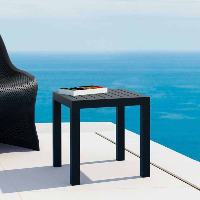 Home Square 2 Piece Square Resin Patio Side Table Set in Black