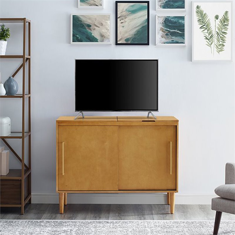Home Square 2 Piece Solid Wood Media Console Table Set in Acorn Brown