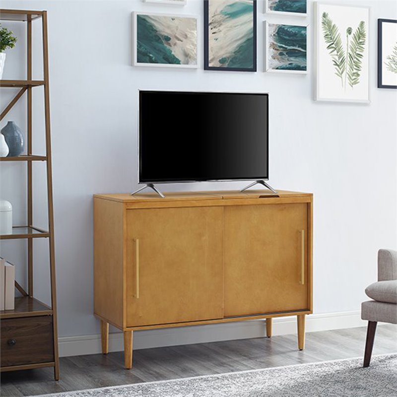 Home Square 2 Piece Solid Wood Media Console Table Set in Acorn Brown