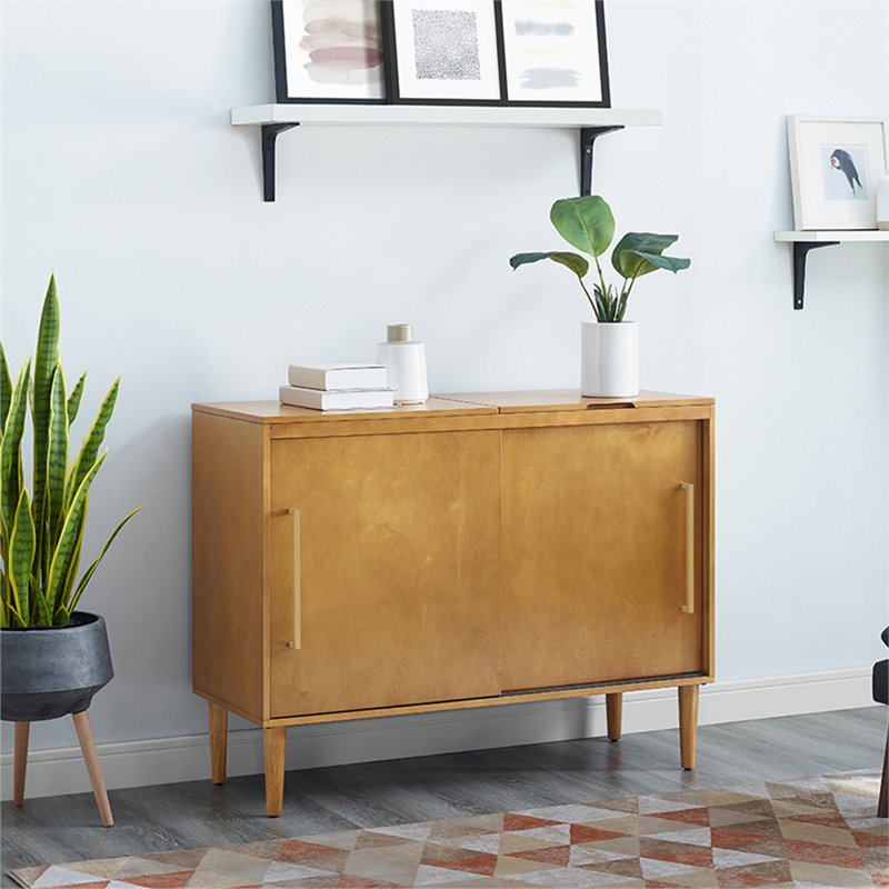 Home Square 2 Piece Solid Wood Media Console Table Set in Acorn Brown