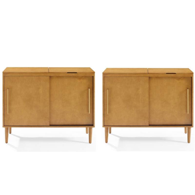 Home Square 2 Piece Solid Wood Media Console Table Set in Acorn Brown