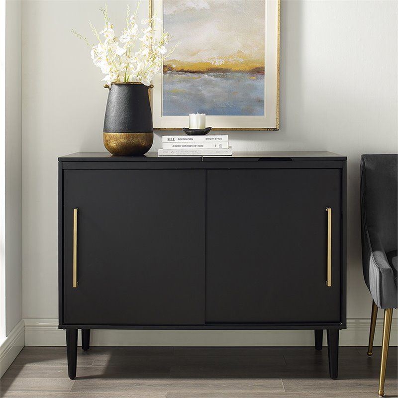 Home Square 2 Piece Solid Wood Media Console Table Set in Matte Black
