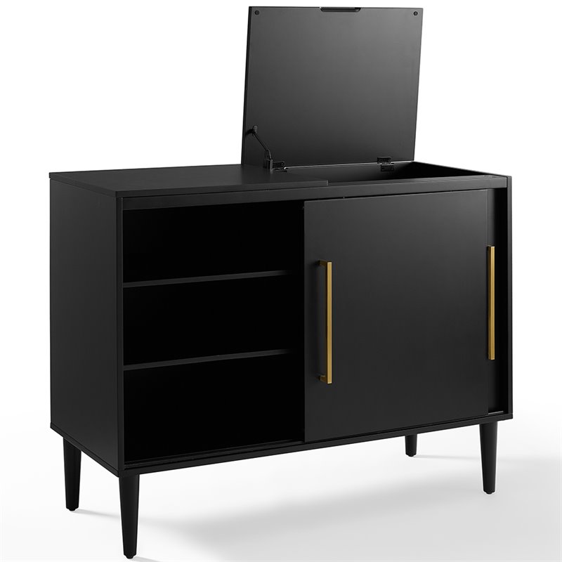 Home Square 2 Piece Solid Wood Media Console Table Set in Matte Black