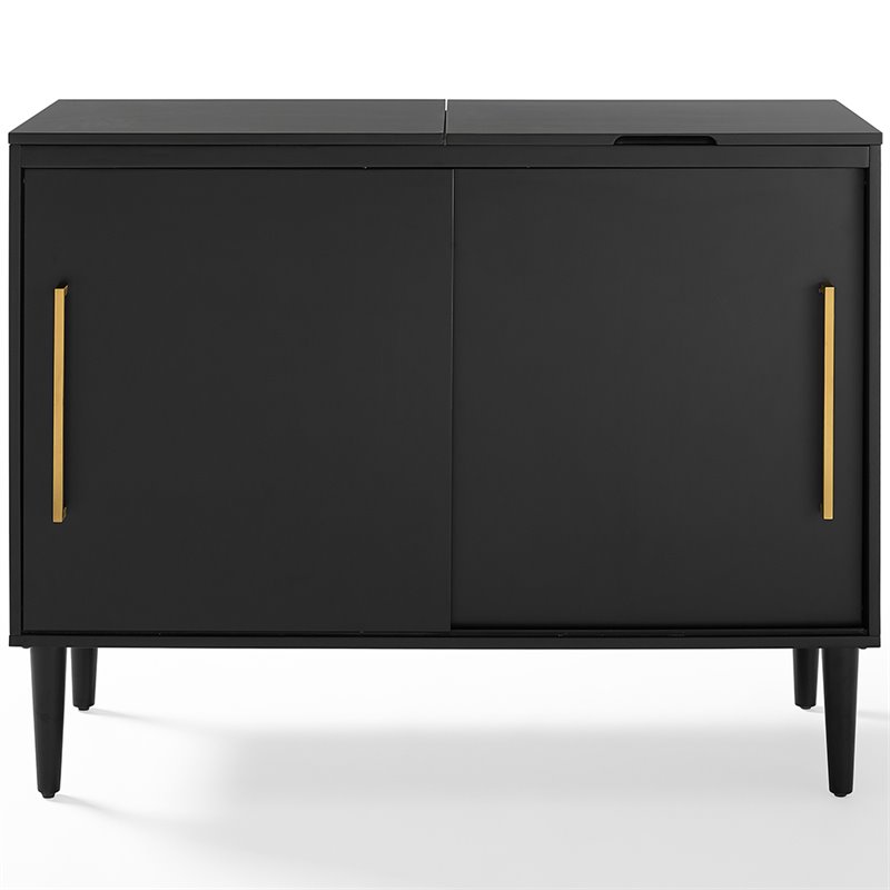 Home Square 2 Piece Solid Wood Media Console Table Set in Matte Black