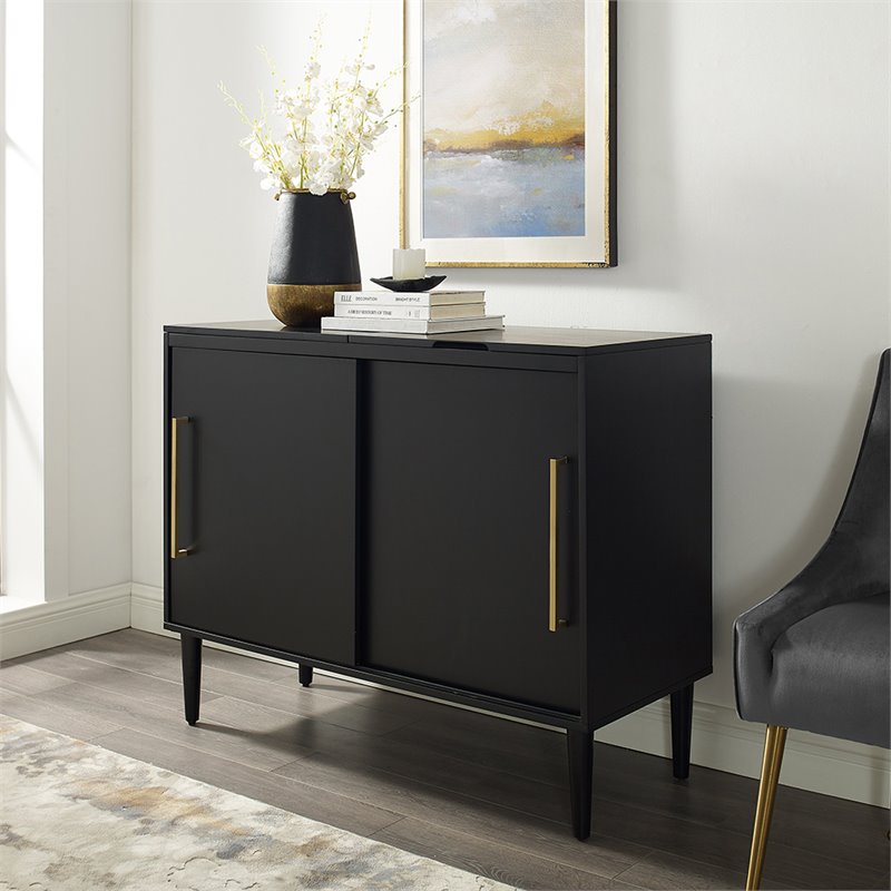 Home Square 2 Piece Solid Wood Media Console Table Set in Matte Black