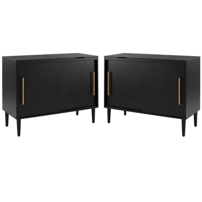 Home Square 2 Piece Solid Wood Media Console Table Set in Matte Black