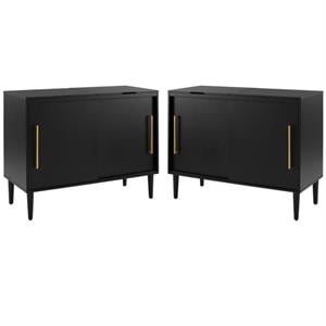 Home Square 2 Piece Solid Wood Media Console Table Set in Matte Black