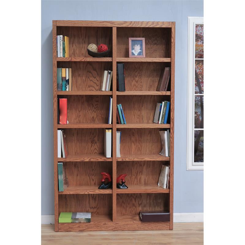 Home Square 2 Piece Tall 12-shelf Double Wide Wood Bookcase Set in Dry Oak