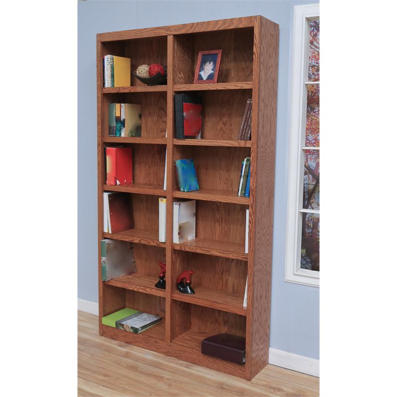 Home Square 2 Piece Tall 12-shelf Double Wide Wood Bookcase Set in Dry Oak