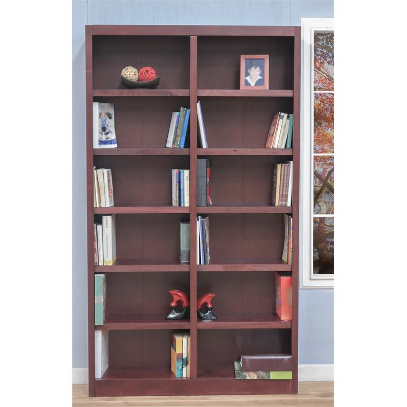 Home Square 2 Piece Tall 12-shelf Double Wide Wood Bookcase Set in Cherry