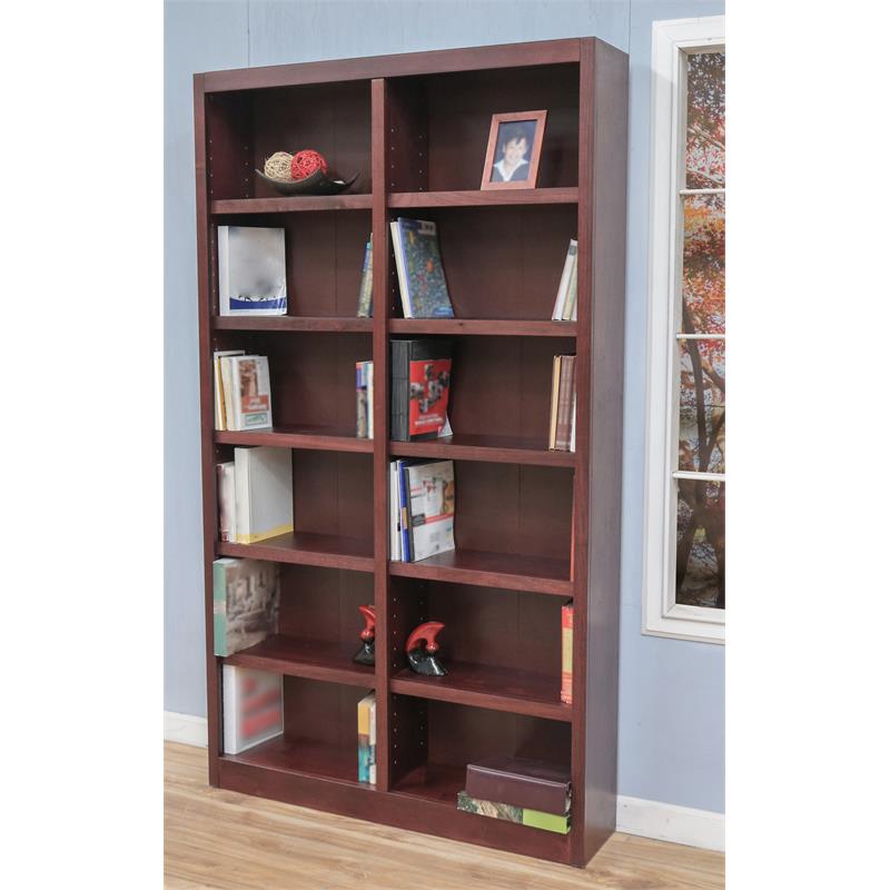 Home Square 2 Piece Tall 12-shelf Double Wide Wood Bookcase Set in Cherry