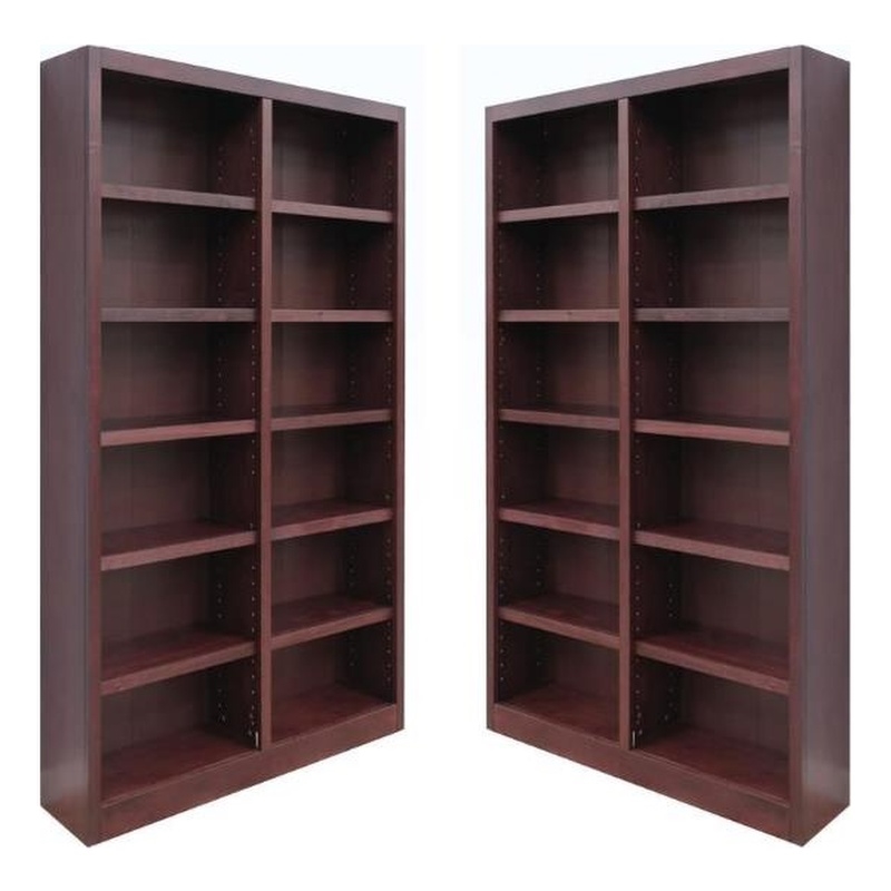 Home Square 2 Piece Tall 12-shelf Double Wide Wood Bookcase Set in Cherry