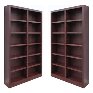 Home Square 2 Piece Tall 12-shelf Double Wide Wood Bookcase Set in Cherry