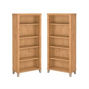 Home Square 2 Piece Engineered Wood Bookcase Set with 5 Shelf in Maple Cross