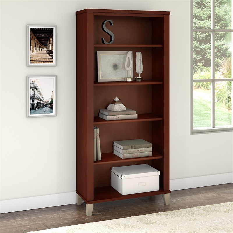 Home Square 2 Piece Engineered Wood Bookcase Set with 5 Shelf in Hansen Cherry