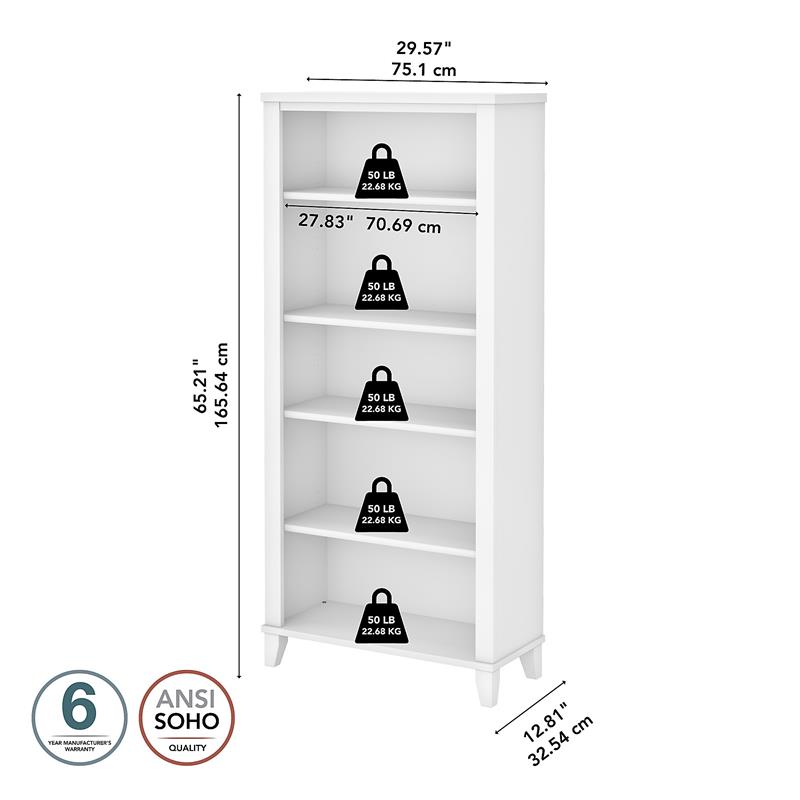 Home Square 2 Piece Engineered Wood Bookcase Set with 5 Shelf in White