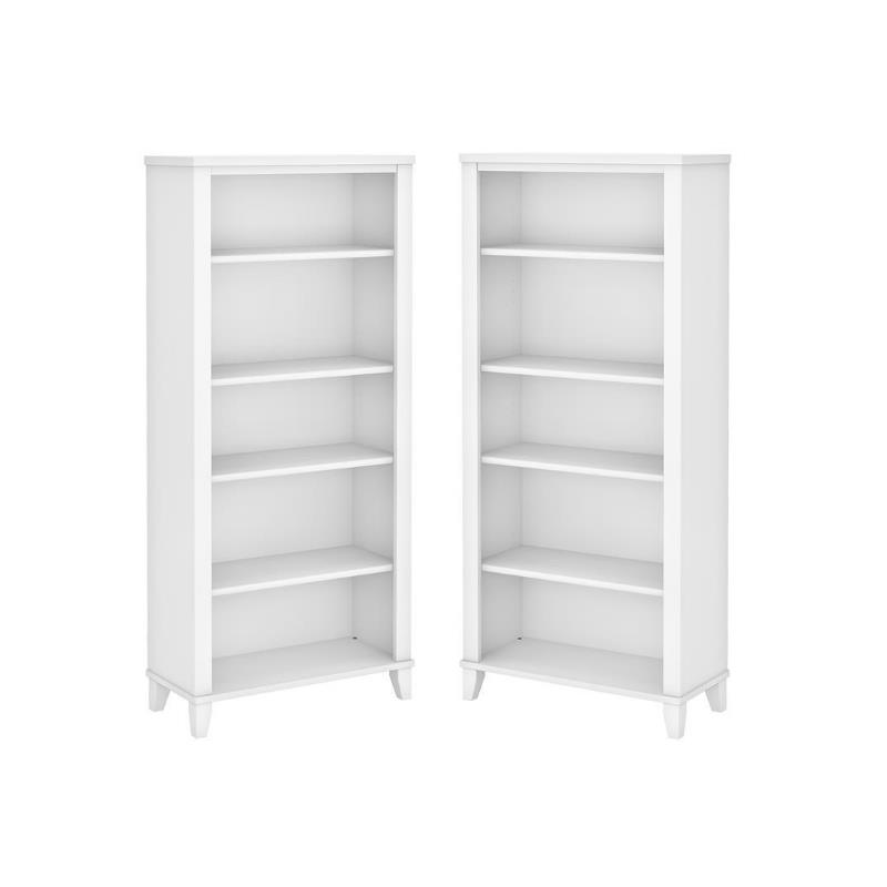 Home Square 2 Piece Engineered Wood Bookcase Set with 5 Shelf in White