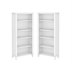 Home Square 2 Piece Engineered Wood Bookcase Set with 5 Shelf in White