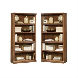 Home Square 2 Piece Wood Bookcase Set with 5 Shelf in Oiled Oak