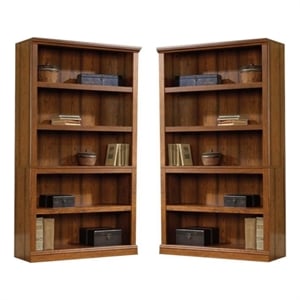 Home Square Modern 2 Piece Wood Bookcase Set with 5 Shelf in Washington Cherry