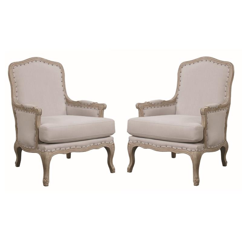 Home Square 2 Piece Regal Distressed Wood Accent Chair Set in Taupe Gray