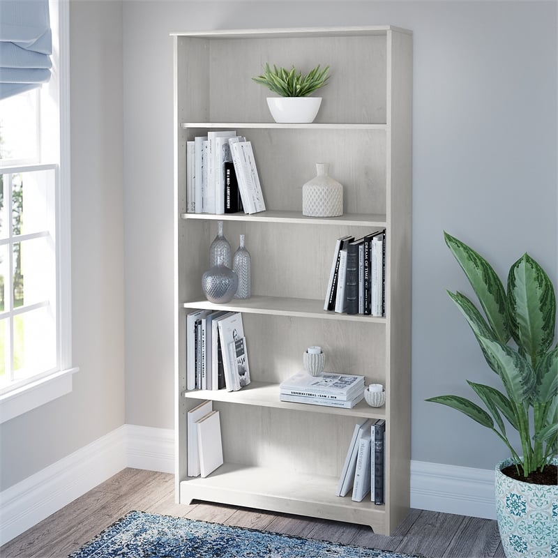 Home Square 2 Piece Engineered Wood Tall Bookcase Set in Linen White Oak