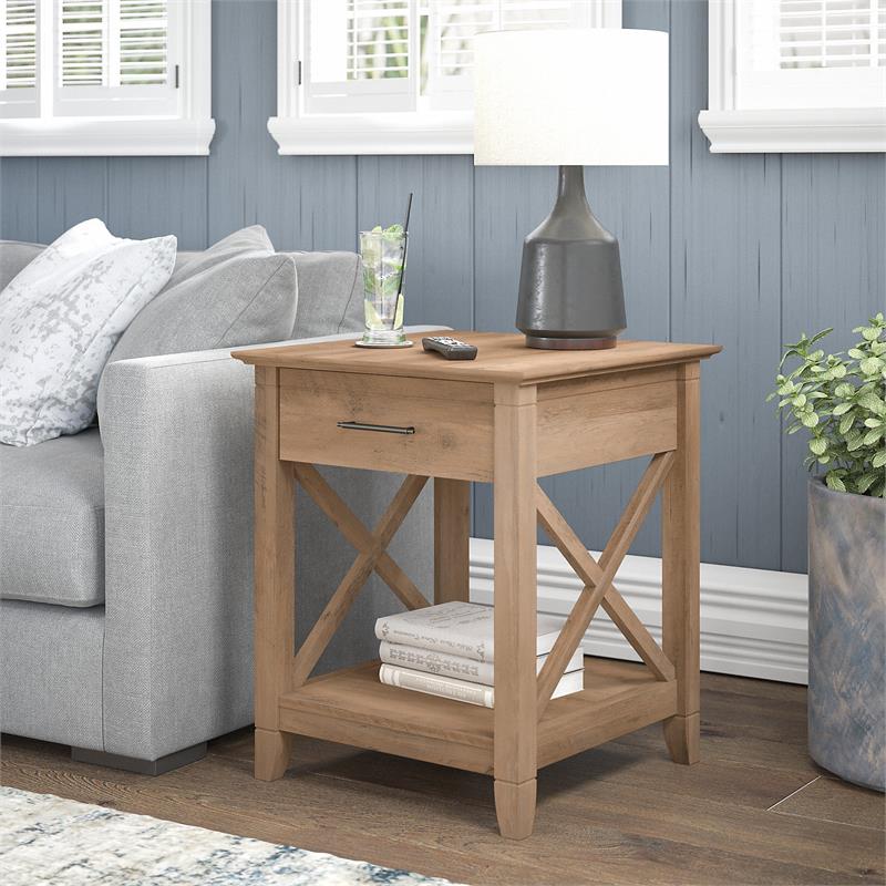 Home Square 2 Piece Engineered Wood End Table Set with Storage in Reclaimed Pine
