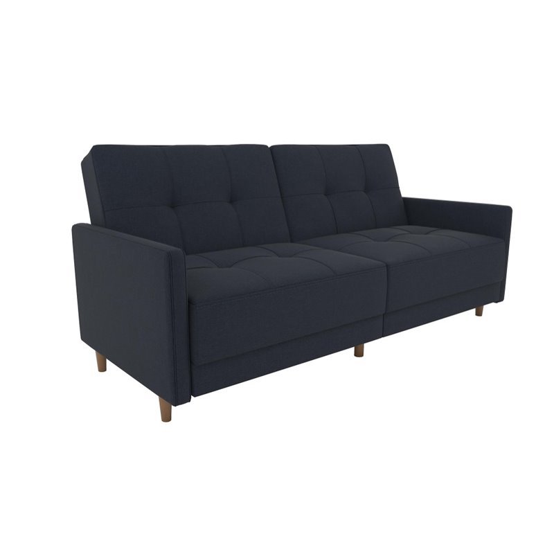Home Square 2 Piece Coil Linen Convertible Sleeper Sofa Set in Navy Blue